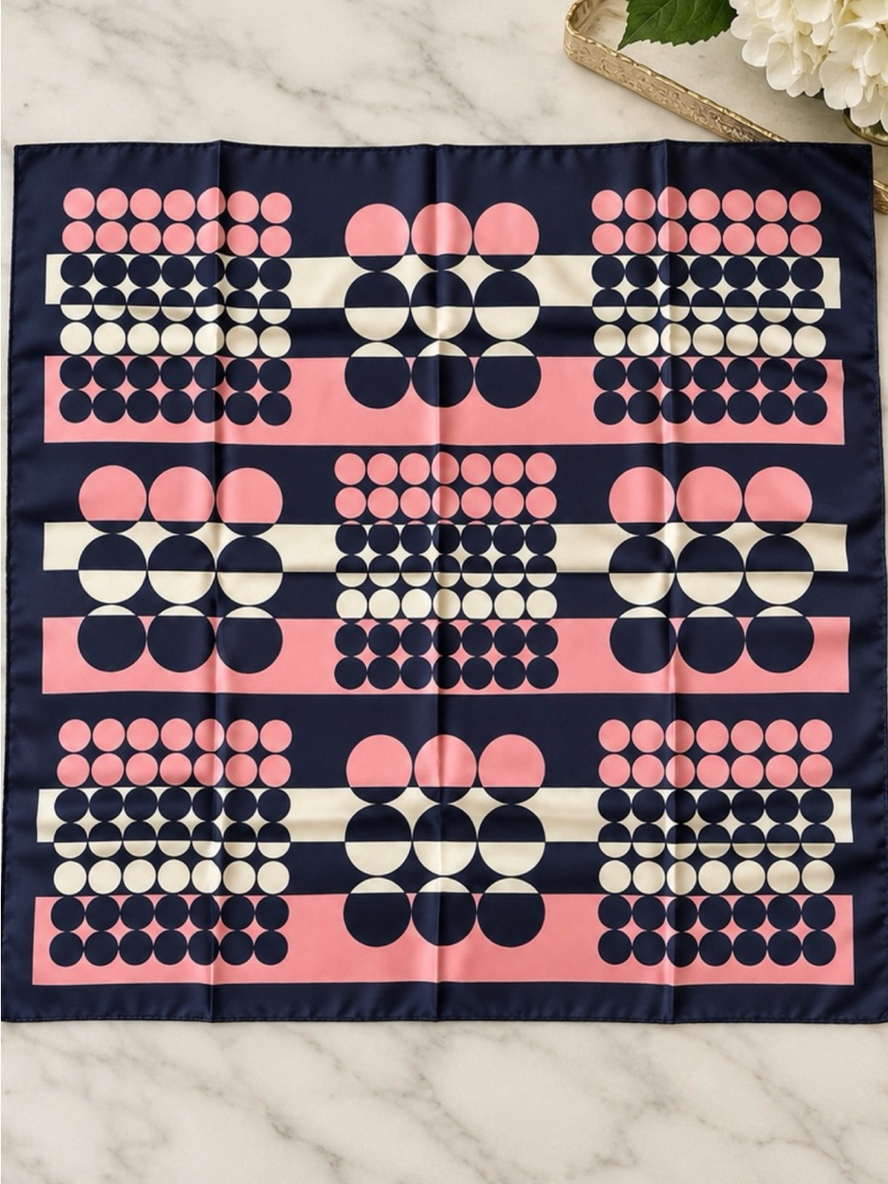 Vintage Pierre Balmain Paris Pure Silk Scarf 30” Mod Op Art Geometric Navy Pink